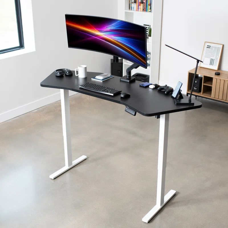71" Black Wing-Shaped Electric Adjustable Standing Desk with White Frame