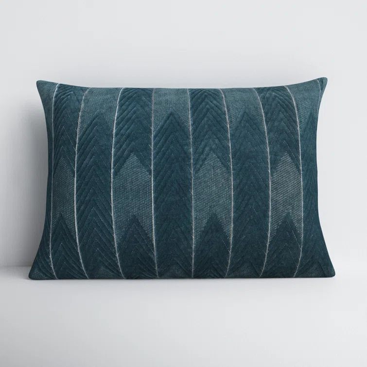 Blue Chevron Embroidered Cotton Lumbar Pillow with Polyester Fill