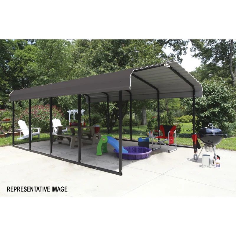 Charcoal 12' x 24' Galvanized Steel Carport with Black Frame