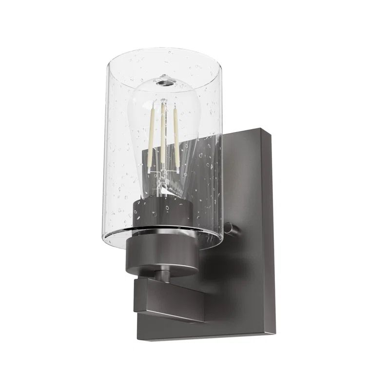 Noble Bronze Dimmable Metal Wall Sconce with Seeded Glass Shade