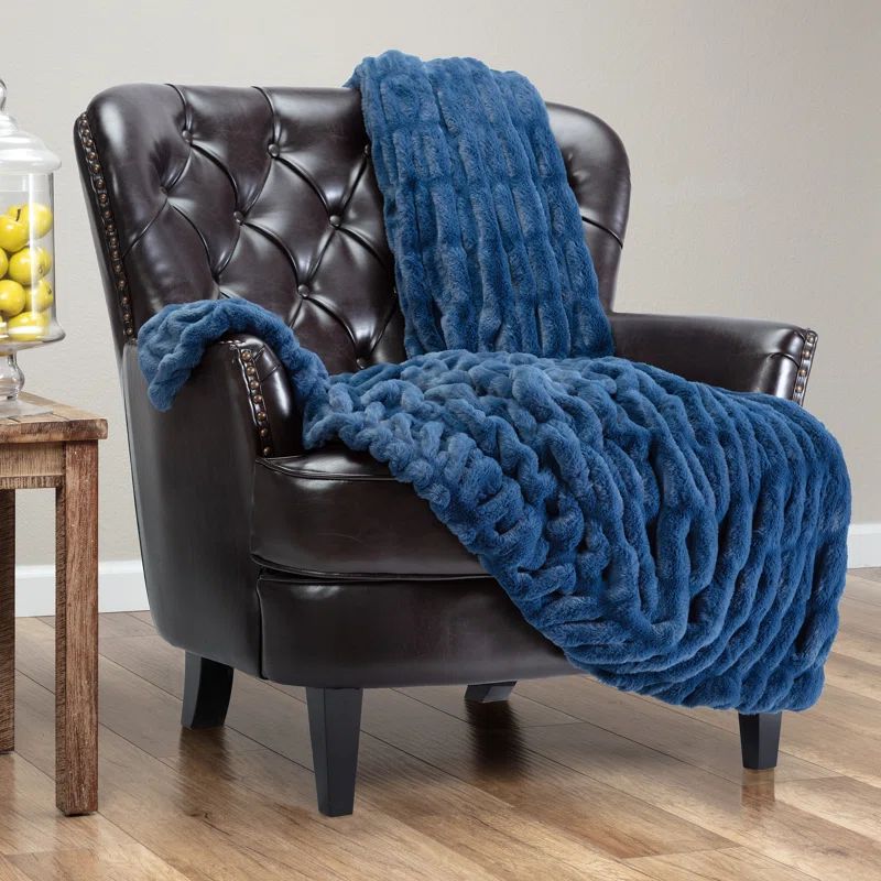 Blue Faux Fur Reversible Throw Blanket