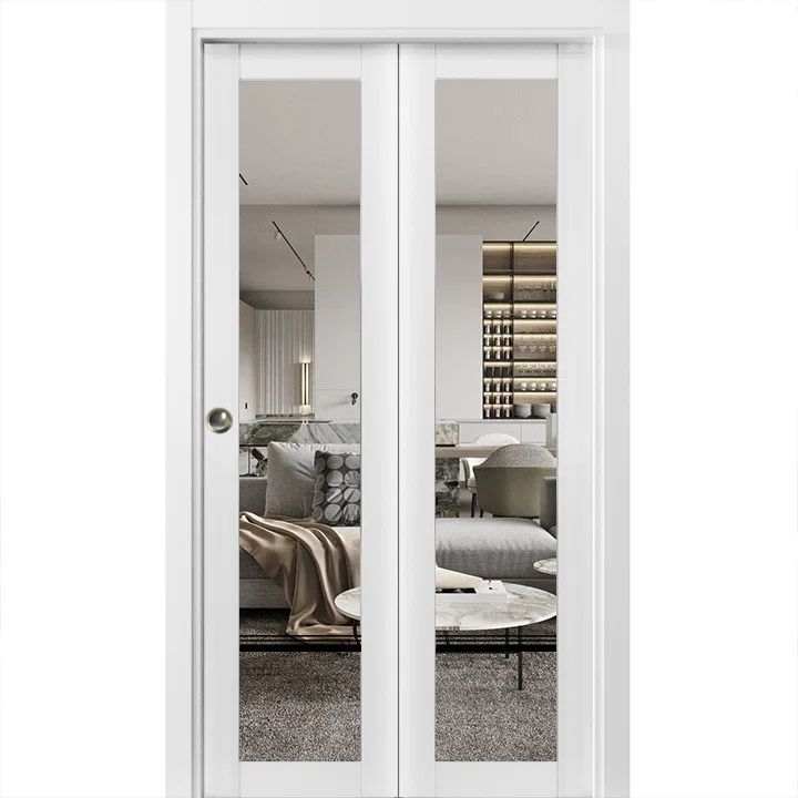 Lucia White Silk Clear Glass Bi-Fold Closet Door