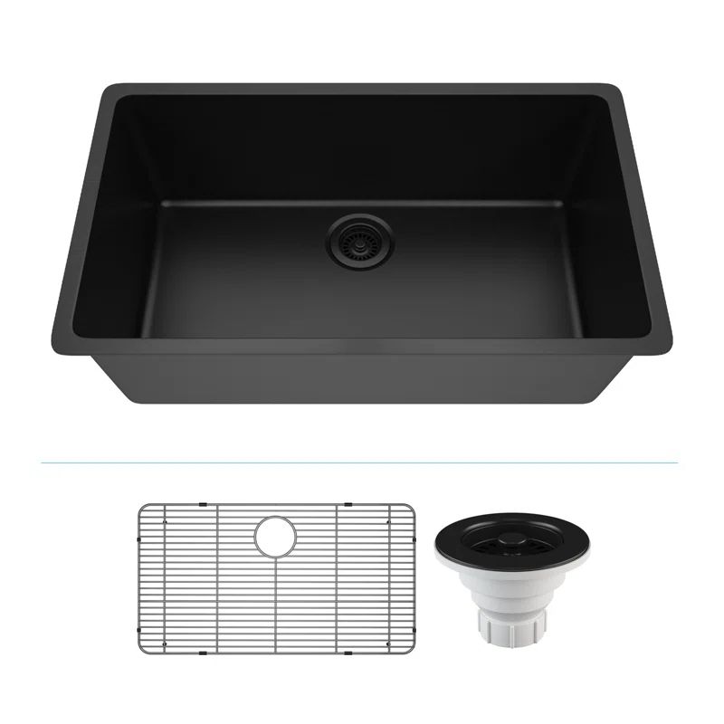 Black Quartz Composite Single Bowl Drop-in Kitchen Sink