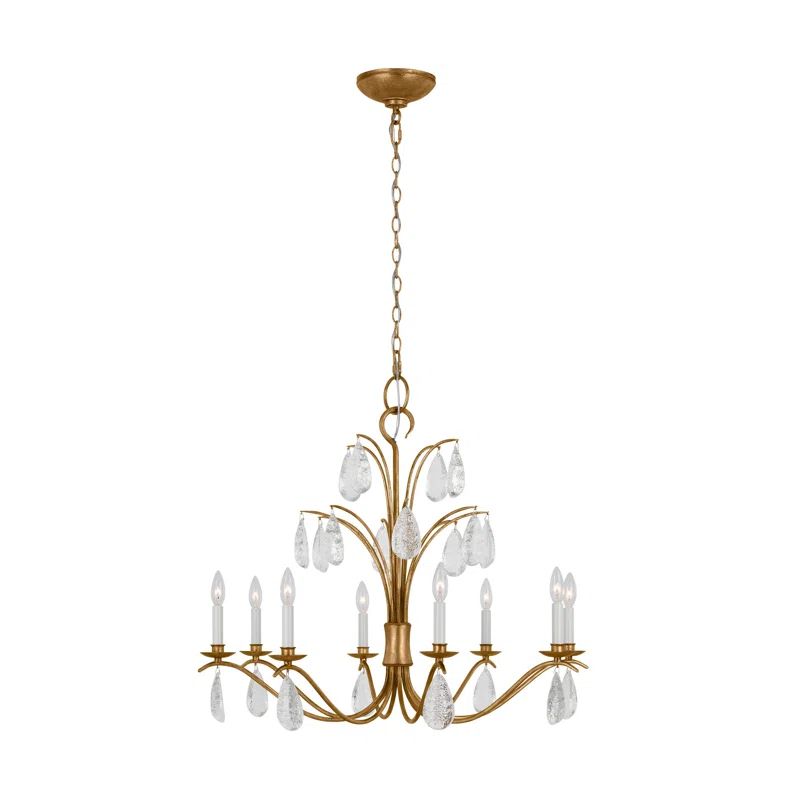 Antique Gild 8-Light Candle Style Chandelier with Crystal Drops