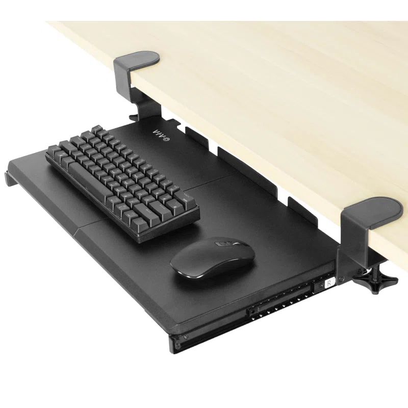Black Adjustable Clamp-On Keyboard Tray with Drawer