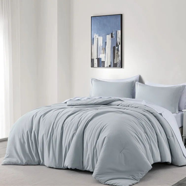 Silver Gray Queen Cotton Twill Comforter Set with Down Alternative