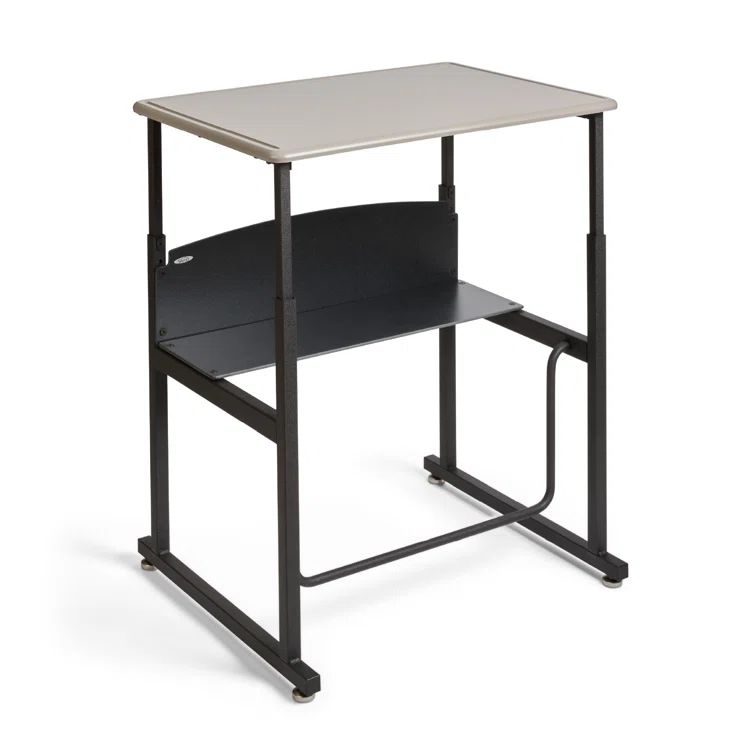 Adjustable Black Steel Writing Desk with Shelf