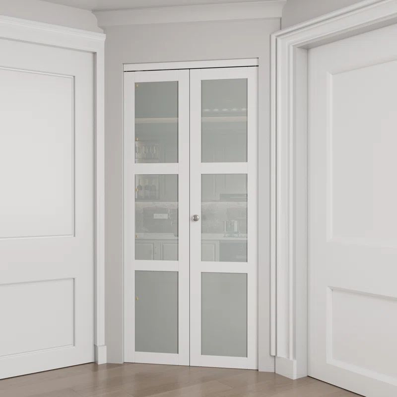 36 in. x 80 in. White Frosted Glass Solid Core MDF Bi-Fold Door