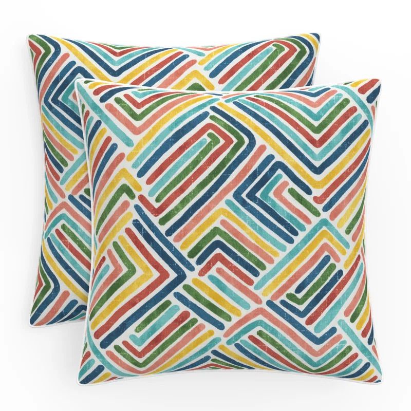 Estie Multi Geometric Outdoor Accent Throw Pillows, 16.5" Square, 2-Count