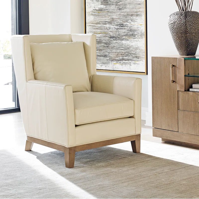 Atlas Full Grain Leather Wingback Chair in Natural Beige
