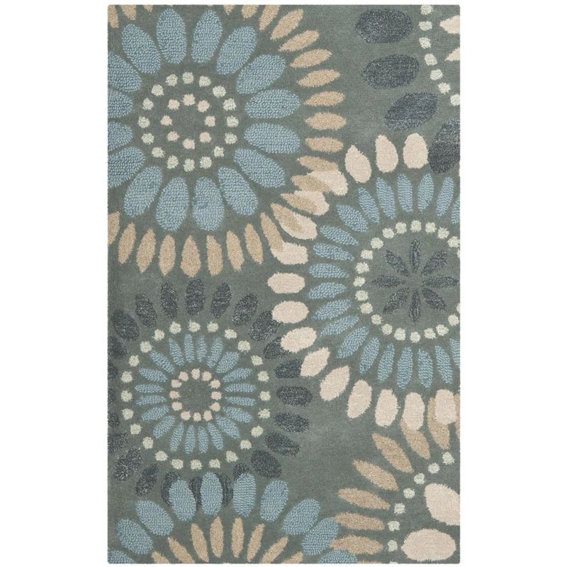 Country Charm Hand-Tufted Blue Floral Wool Runner Rug - 30" x 5"