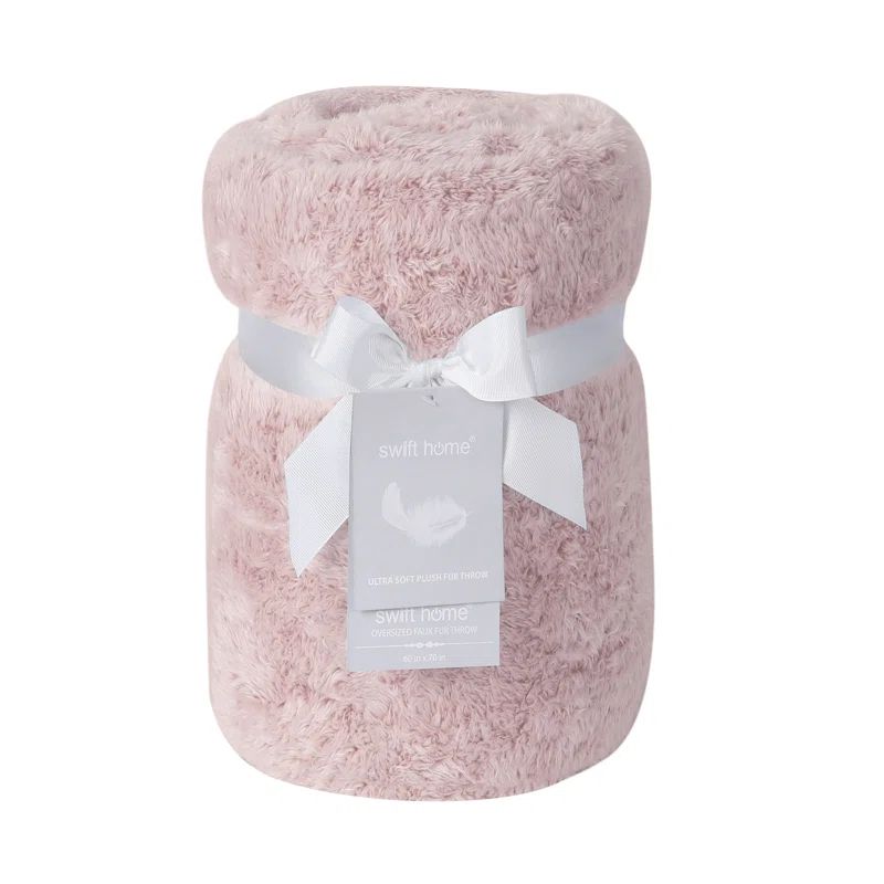Rose Oversized Cotton Candy Soft Faux Fur Throw Blanket
