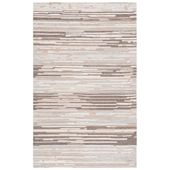 Natural Beige 3x5 Wool Hand-Tufted Striped Area Rug