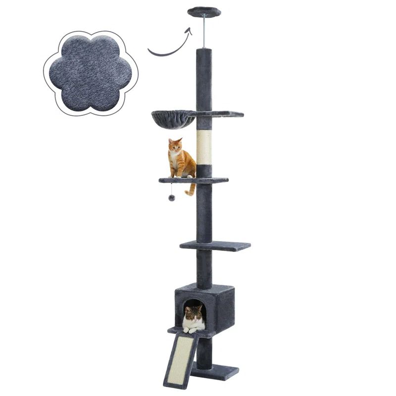 Dark Gray Adjustable Height 5-Tier Cat Tree Tower with Sisal Scratching Post