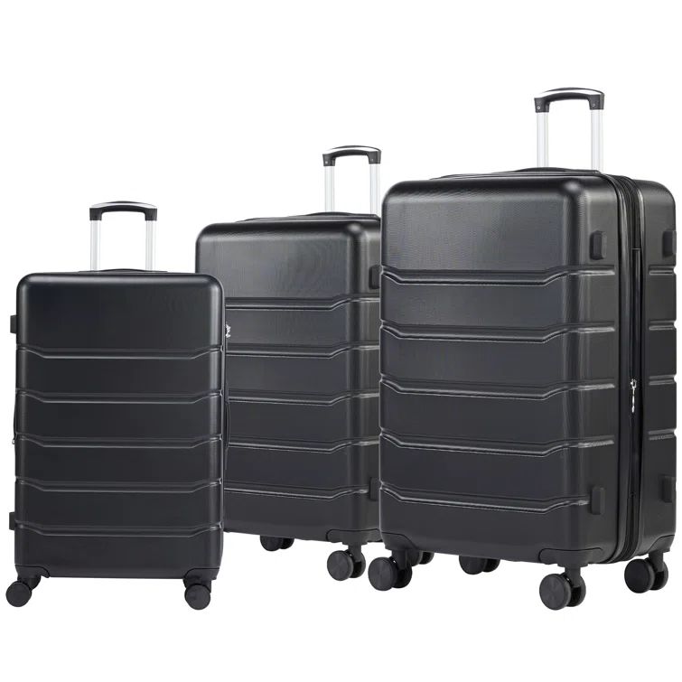 Black 3-Piece Hard Shell Spinner Luggage Set with TSA Lock