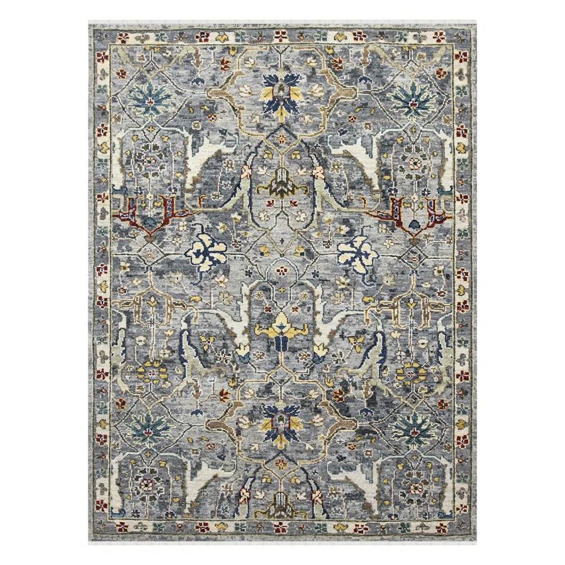 Hand-Knotted Deep Silver Wool Area Rug, 12' x 9'