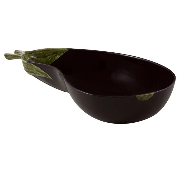 Large Eggplant-Shaped Ceramic Salad Bowl, 18"
