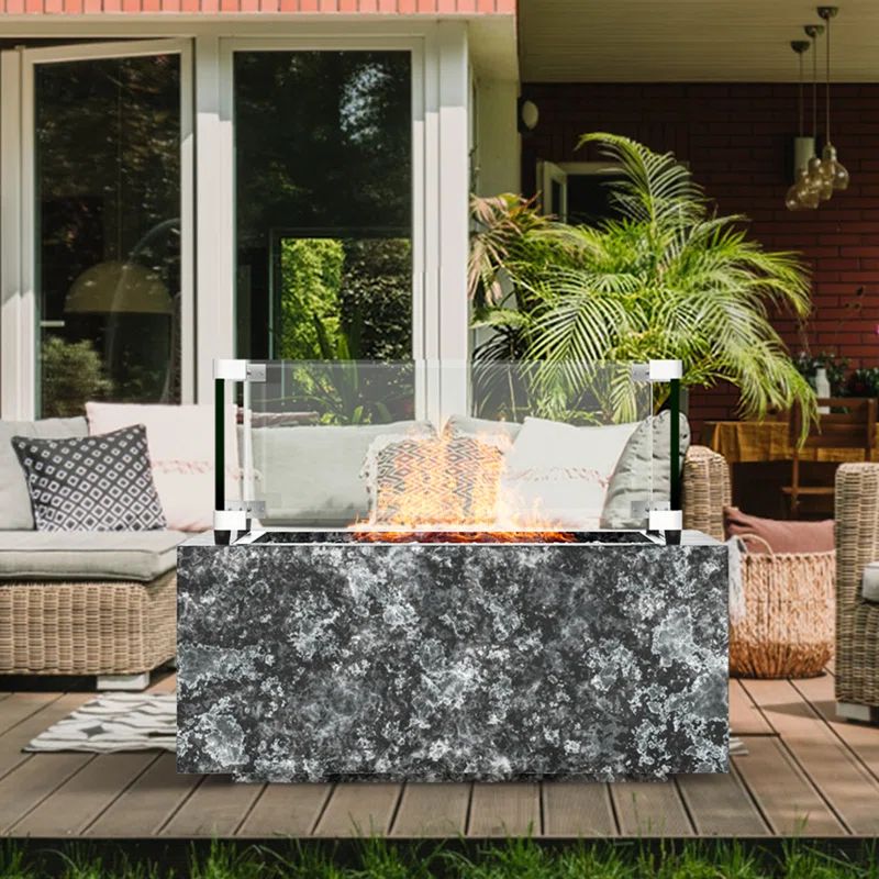 Clear Tempered Glass Square Fire Pit Wind Guard with Aluminum Brackets