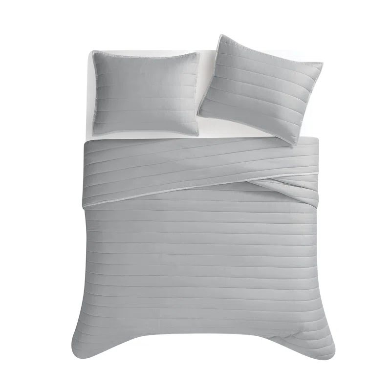Gray Cotton Sateen Twin XL Quilt Set with Polyfill