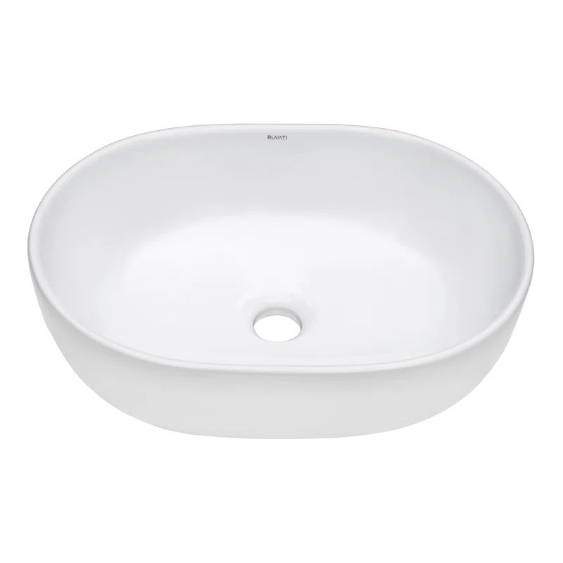 White Ceramic Oval Above-Counter Bathroom Vessel Sink