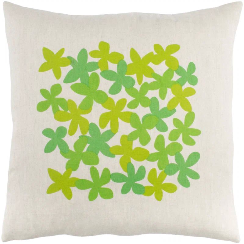Green Floral Linen Blend Square Throw Pillow