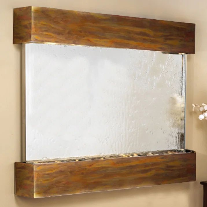 Rustic Copper Silver Mirror Wall Fountain with Pump