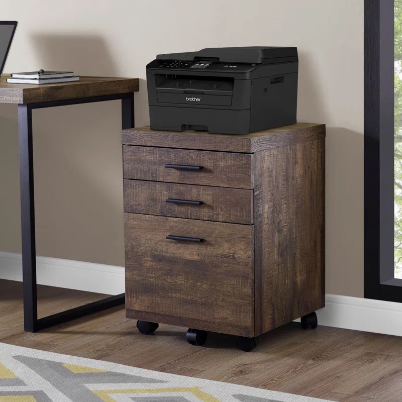 Transitional Brown Mobile 3-Drawer Legal File Cabinet with Lock