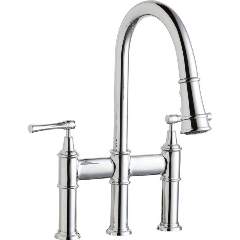 Chrome Pull-Down Bridge Kitchen Faucet with Spray