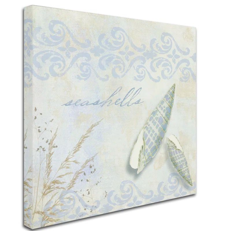 18" Square Beige and Blue Coastal Canvas Art