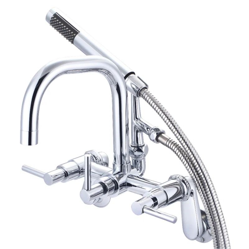 Polished Chrome Wall Mount Clawfoot Tub Faucet with Handheld Shower