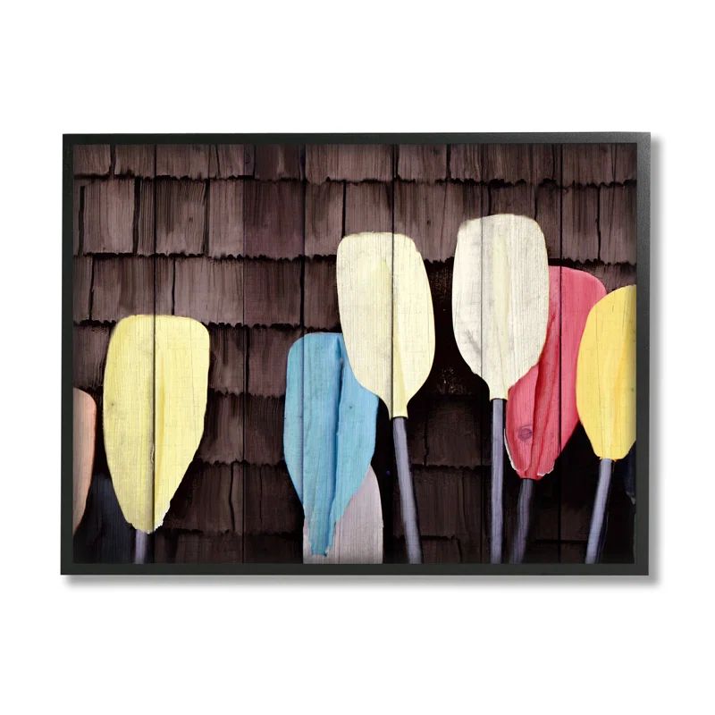 Rustic Boat Oars Print on Canvas with Black Frame