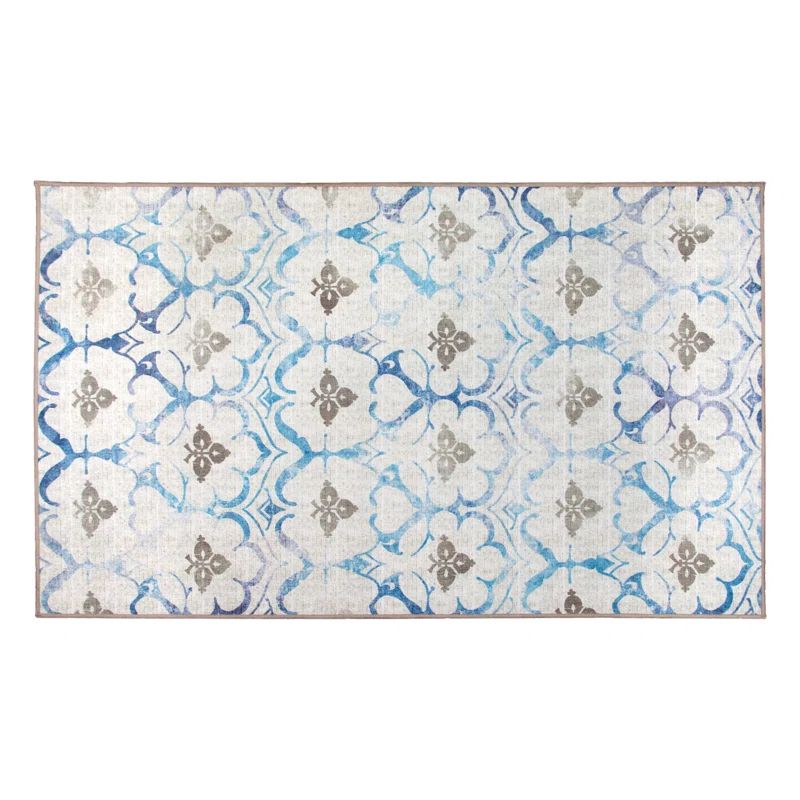 Beige Blue 5' x 7' Flat Woven Synthetic Rug
