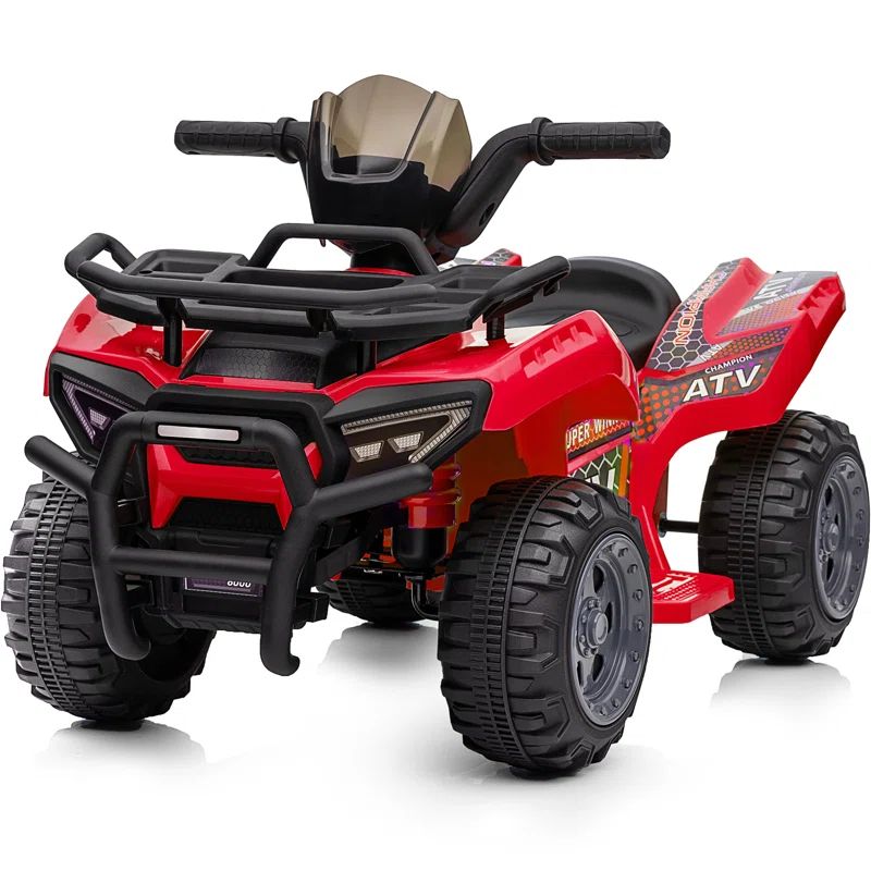 Red 6V Battery Powered Kids Quad with Working Headlights