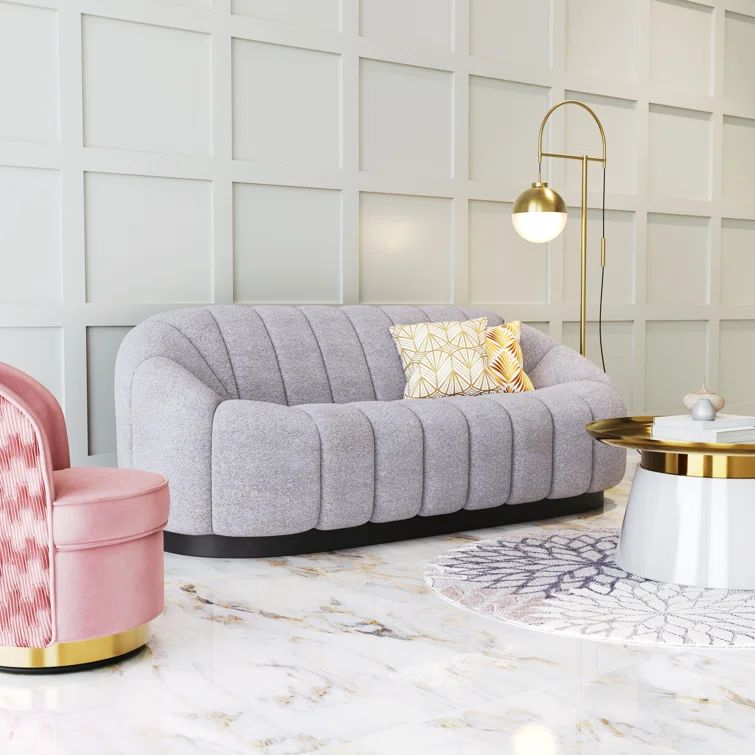 Light Gray Shearling-Style Modern Reception Sofa