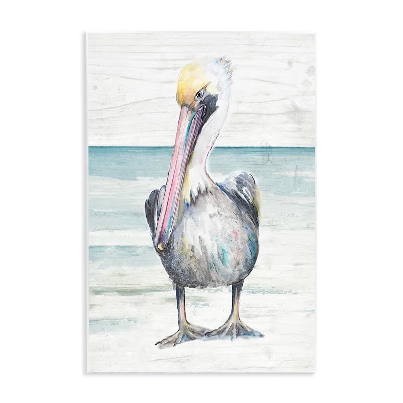 Pelican Bird Beach Scene 13x19 Wood Wall Art
