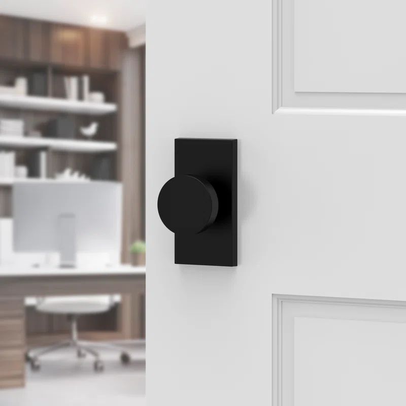 Satin Black Solid Brass Contemporary Knob with Rectangle Rosette
