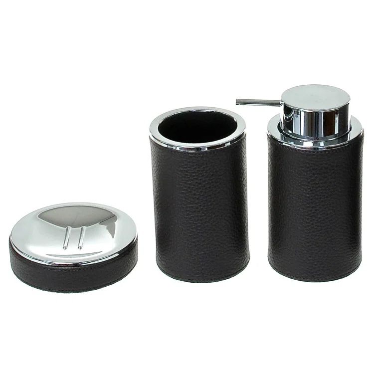 Wenge Faux Leather Bathroom Accessory Set