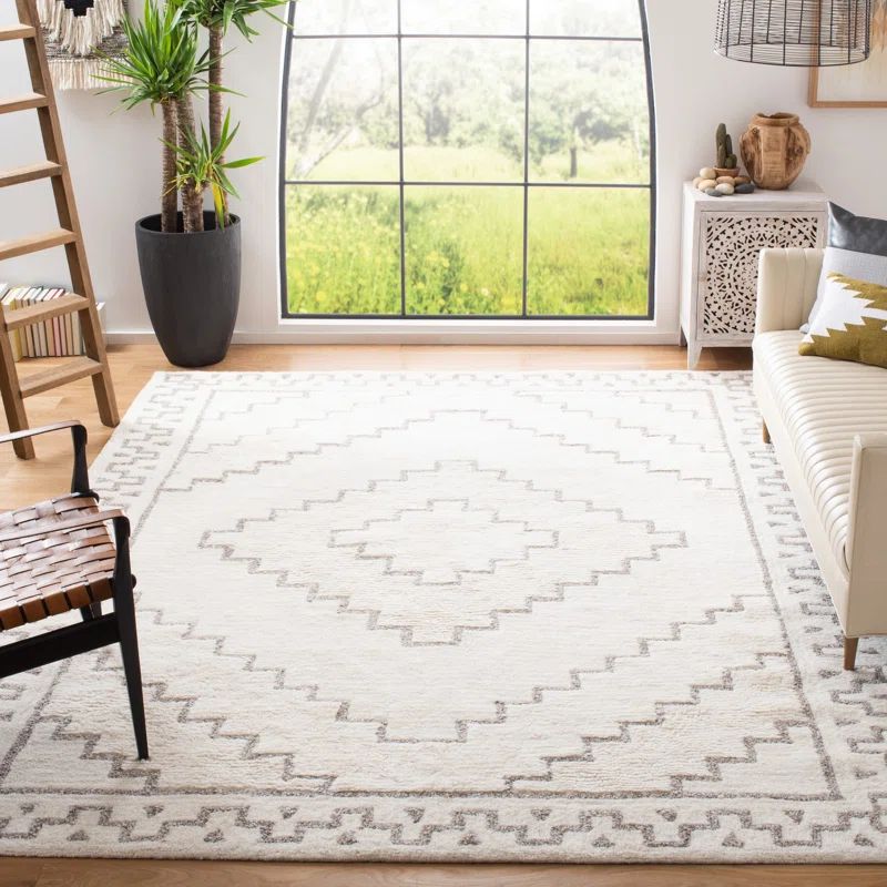 Taupe and Ivory Hand-Tufted Wool Shag Rug, 6' x 9'