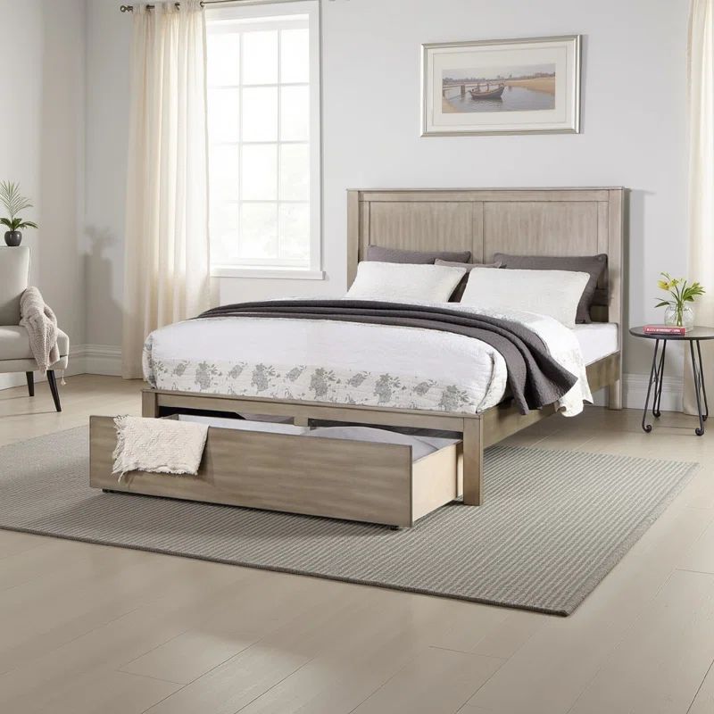 Kali Light Tan Wood King Bed with Storage Drawers