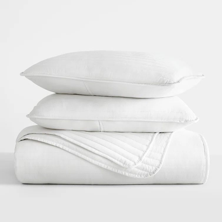 White King Size Microfiber Stripe Stitch Quilt Set with Shams