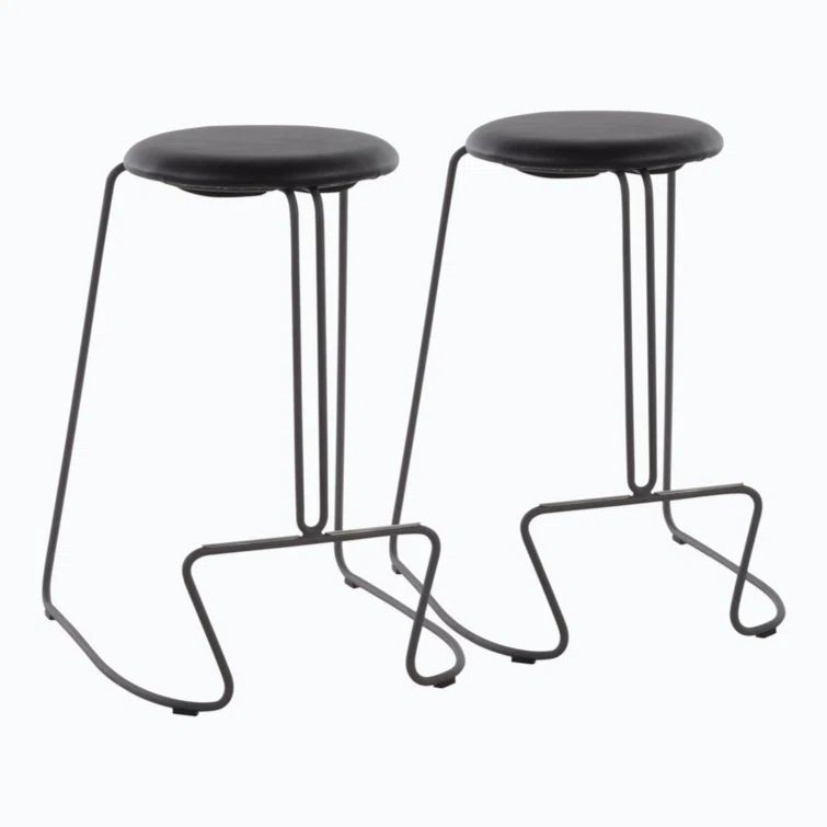 Black Steel and Faux Leather Backless Counter Stool