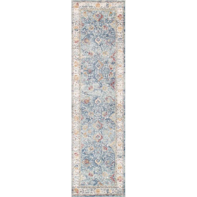 Light Blue Stain-Resistant Synthetic Area Rug 2'6" x 8'