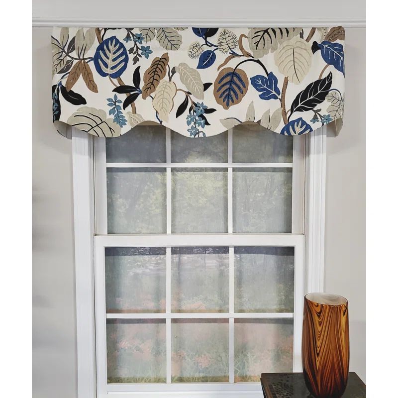 Antonia Blue and Beige Cotton Floral Window Valance 50" x 15"