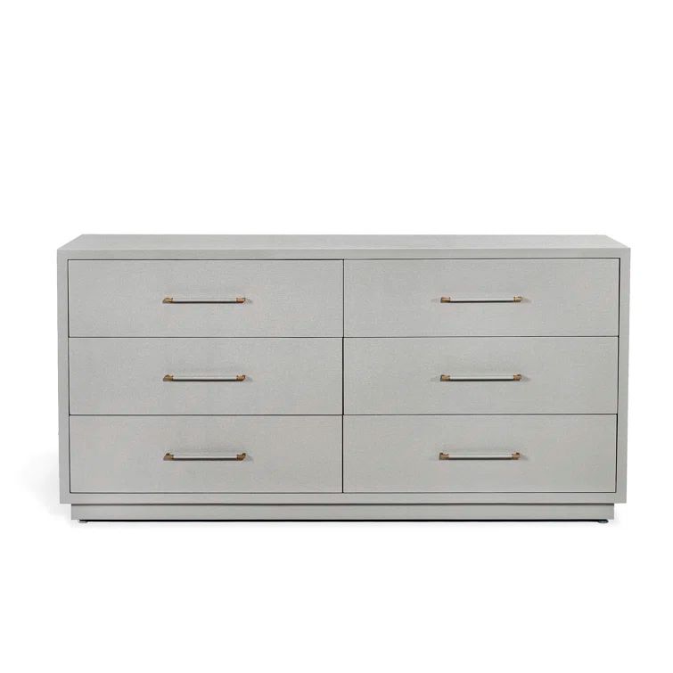 Coastal Double 6-Drawer Dresser in Light Grey with Antique Brass Finish