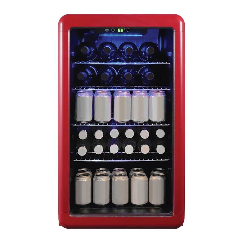 Compact Red Retro Beverage Cooler with LED Lighting