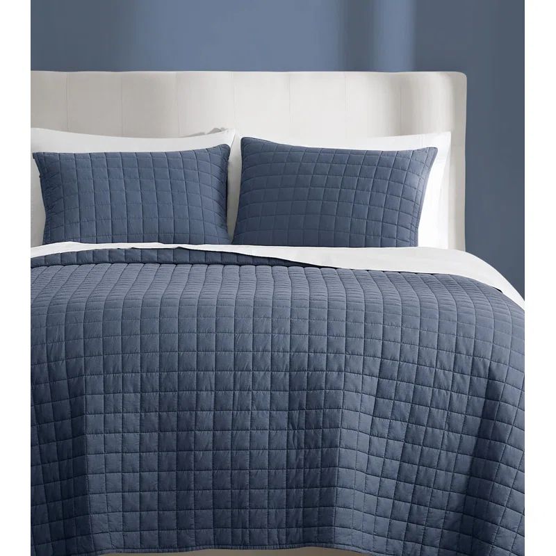 Essential Blue Cotton Full Quilt Set with Shams