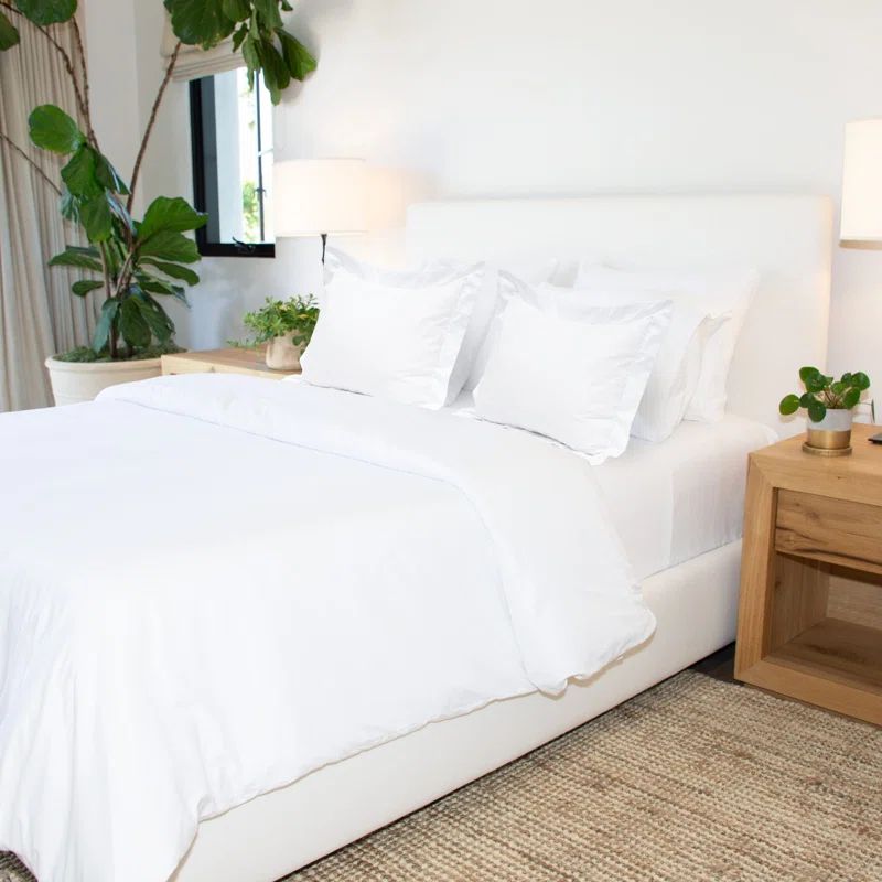 Luxurious White Cotton Sateen Queen Duvet Cover Set