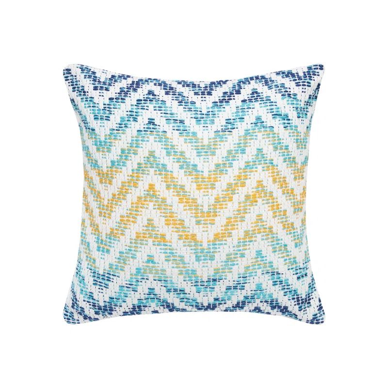18" Square Chevron Blue and Yellow Woven Cotton Throw Pillow