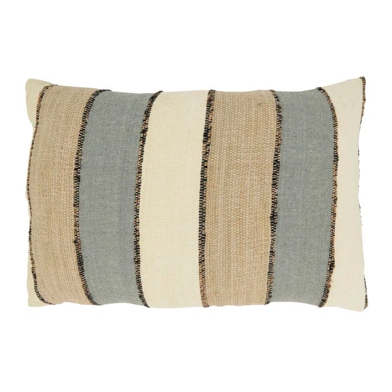 Blue Cotton Striped Rectangular Throw Pillow with Duck Feather Fill