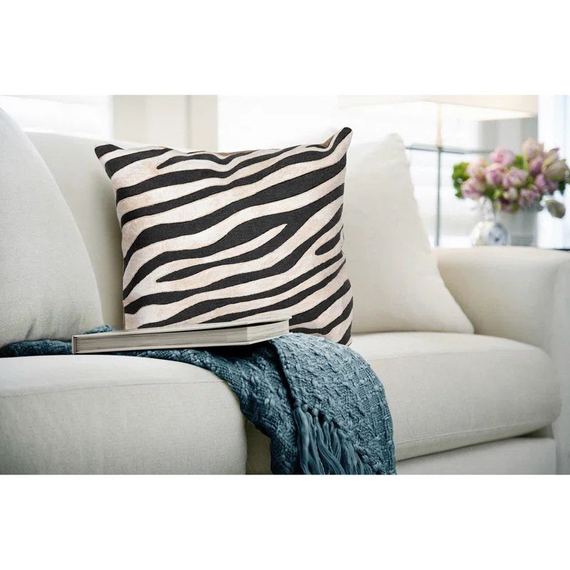 Zebra Print Black and Beige 20" Square Polyester Pillow